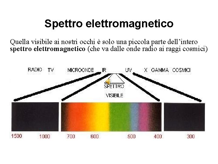 Spettro elettromagnetico Quella visibile ai nostri occhi è solo una piccola parte dell’intero spettro