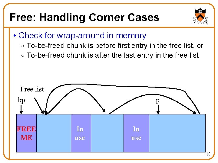 Free: Handling Corner Cases • Check for wrap-around in memory o To-be-freed chunk is