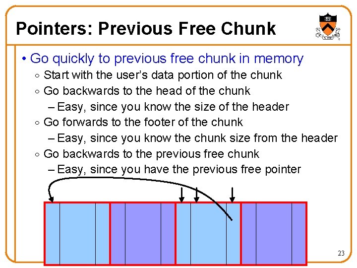 Pointers: Previous Free Chunk • Go quickly to previous free chunk in memory o