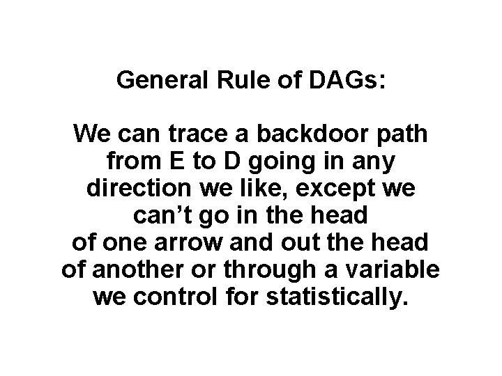 General Rule of DAGs: We can trace a backdoor path from E to D