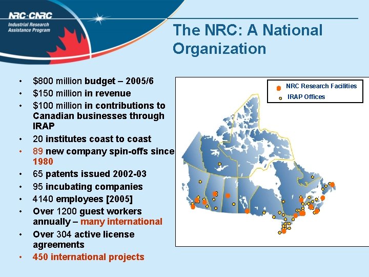 The NRC: A National Organization • • • $800 million budget – 2005/6 $150