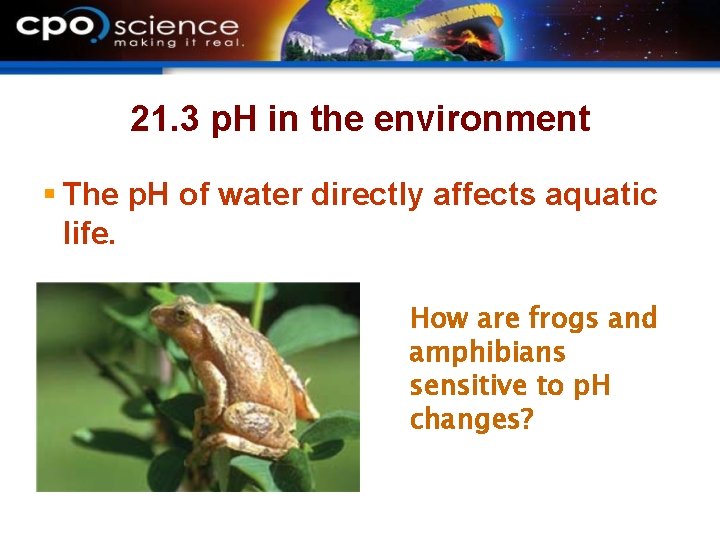 21. 3 p. H in the environment § The p. H of water directly