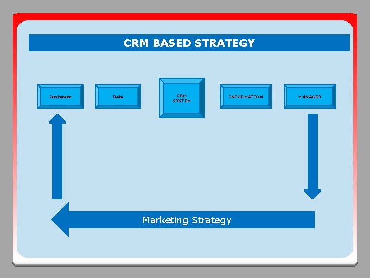 CRM BASED STRATEGY Customer Data CRM SYSTEM INFORMATION Marketing Strategy MANAGER 