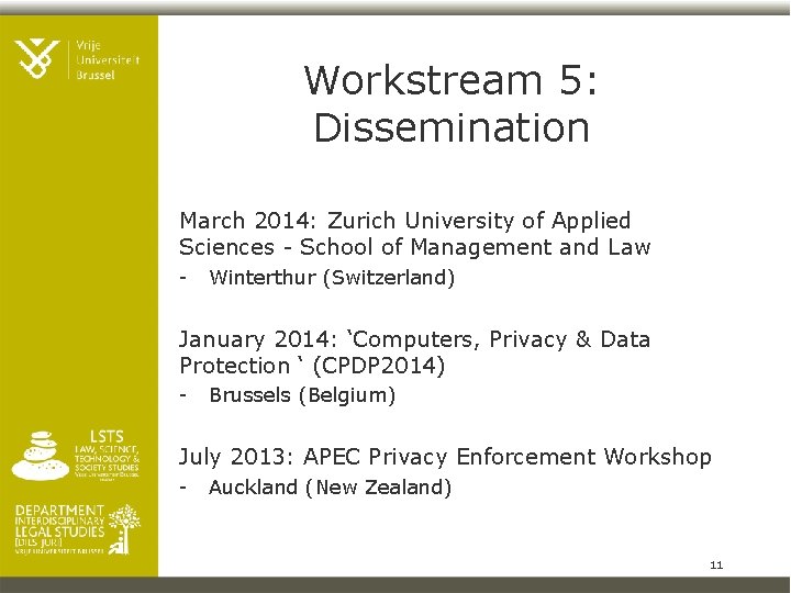 Workstream 5: Dissemination March 2014: Zurich University of Applied Sciences - School of Management