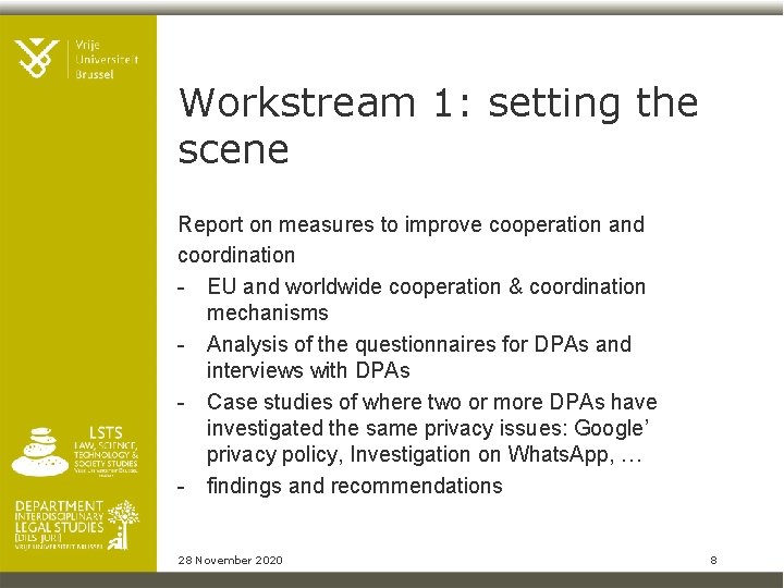 Workstream 1: setting the scene Report on measures to improve cooperation and coordination -