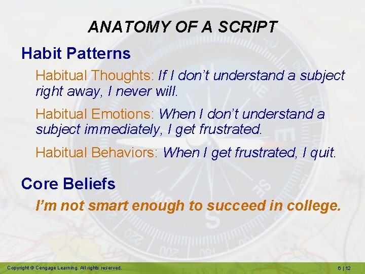 ANATOMY OF A SCRIPT Habit Patterns Habitual Thoughts: If I don’t understand a subject