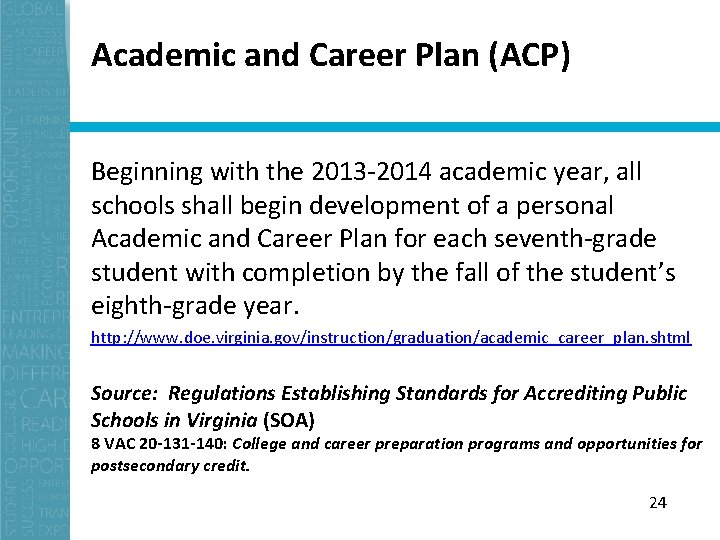 Academic and Career Plan (ACP) Beginning with the 2013 -2014 academic year, all schools