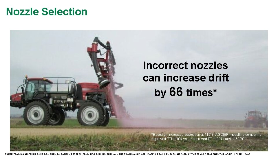 Nozzle Selection Incorrect nozzles can increase drift by 66 times* *Based on increased deposition