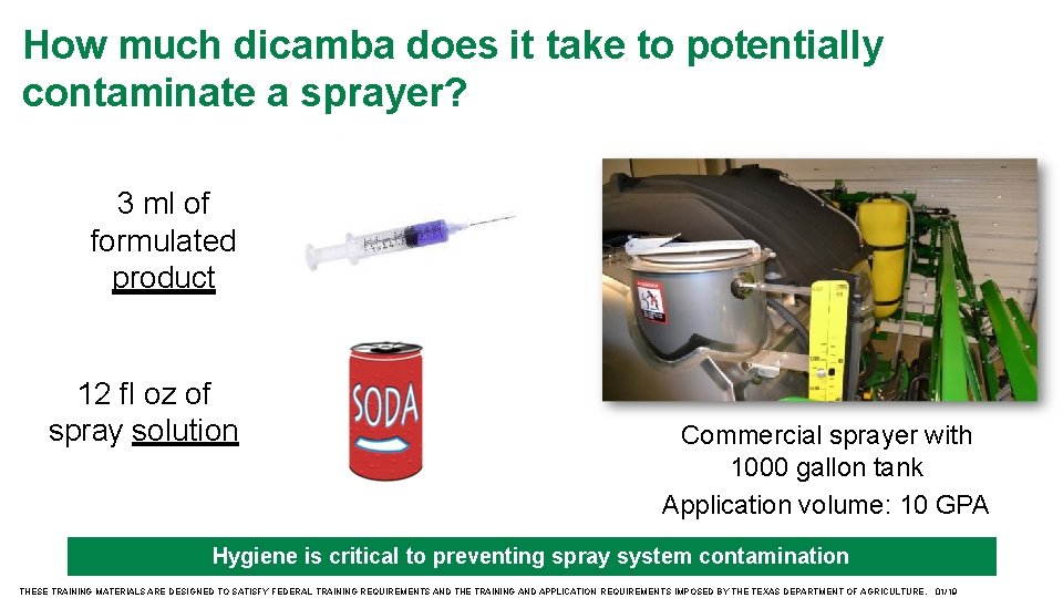 How much dicamba does it take to potentially contaminate a sprayer? 3 ml of