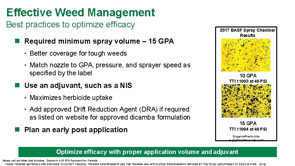 Effective Weed Management Best practices to optimize efficacy Required minimum spray volume – 15