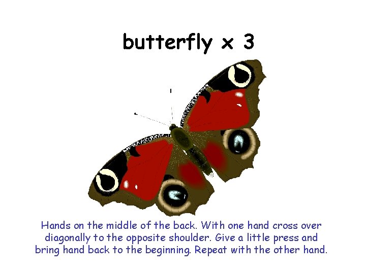 butterfly x 3 Hands on the middle of the back. With one hand cross