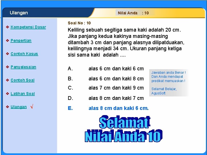 SISTEM PERSAMAAN LINEAR Ulangan Nilai Anda v Kompetensi Dasar v Pengertian v Contoh Kasus