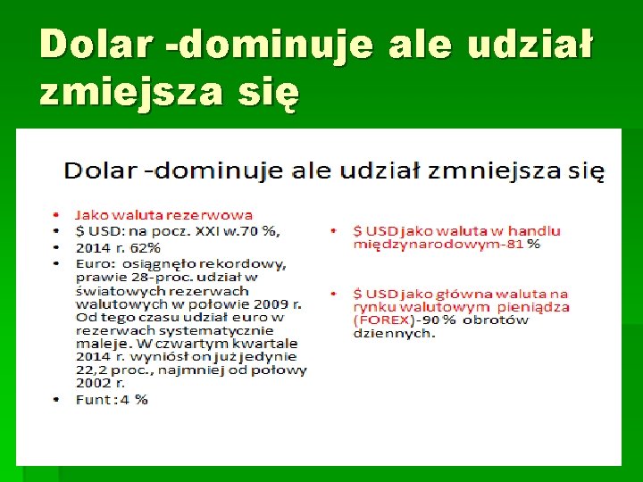 Dolar -dominuje ale udział zmiejsza się 