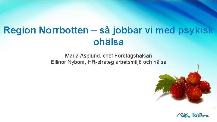 Region Norrbotten – så jobbar vi med psykisk ohälsa Maria Asplund, chef Företagshälsan Ellinor