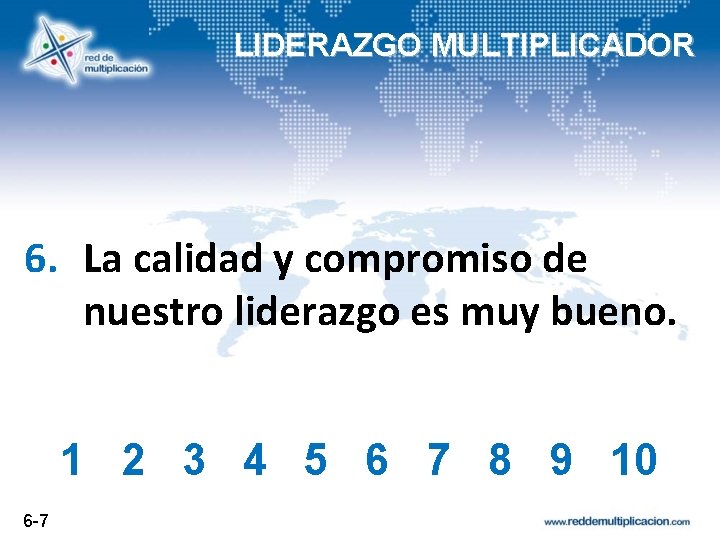 LIDERAZGO MULTIPLICADOR 6. La calidad y compromiso de nuestro liderazgo es muy bueno. 1