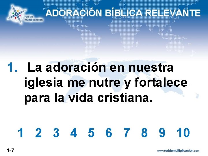 ADORACIÓN BÍBLICA RELEVANTE 1. La adoración en nuestra iglesia me nutre y fortalece para