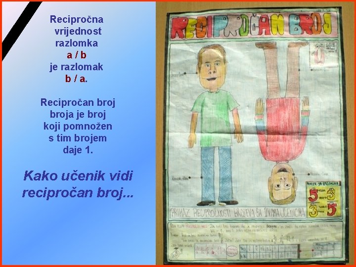 Recipročna vrijednost razlomka a/b je razlomak b / a. Recipročan broja je broj koji Recipročna vrijednost razlomka a/b je razlomak b / a. Recipročan broja je broj koji