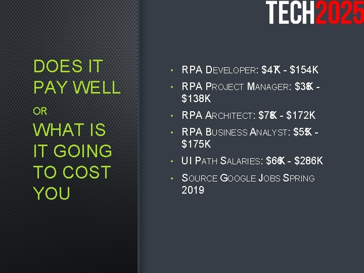 DOES IT PAY WELL OR WHAT IS IT GOING TO COST YOU • RPA