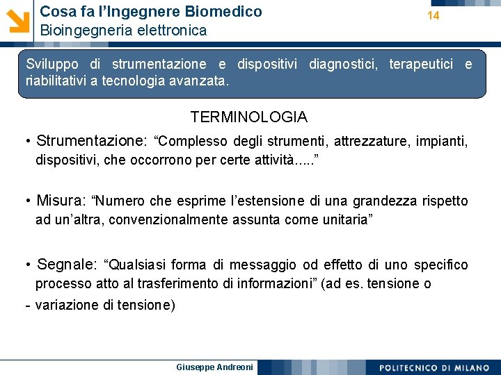 Cosa fa l’Ingegnere Biomedico Bioingegneria elettronica 14 Sviluppo di strumentazione e dispositivi diagnostici, terapeutici