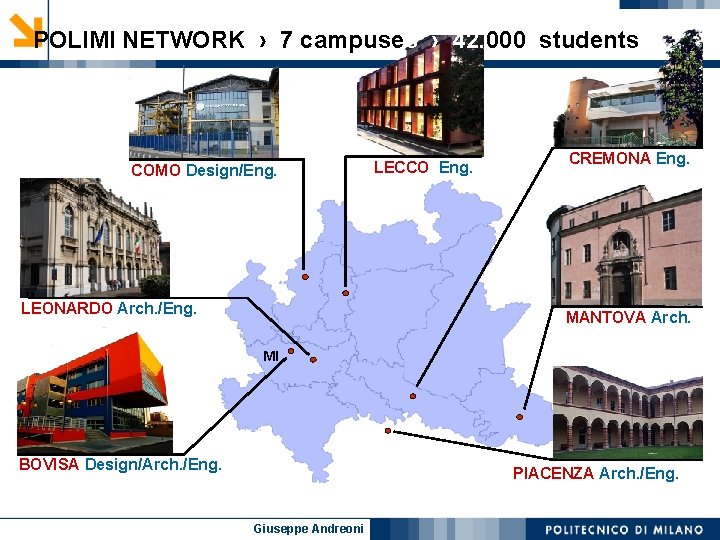 POLIMI NETWORK › 7 campuses › 42. 000 students COMO Design/Eng. LEONARDO Arch. /Eng.