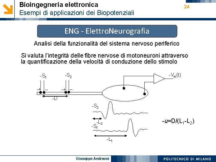 Bioingegneria elettronica Esempi di applicazioni dei Biopotenziali 24 ENG - Elettro. Neurografia Analisi della