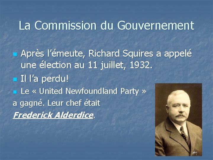 La Commission du Gouvernement n n Après l’émeute, Richard Squires a appelé une élection
