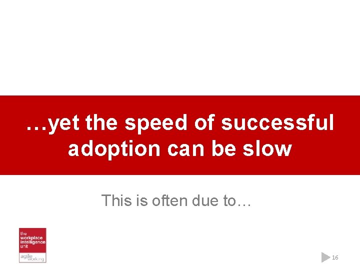 …yet the speed of successful adoption can be slow This is often due to…