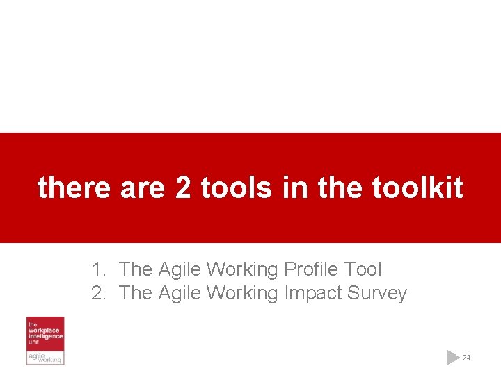 there are 2 tools in the toolkit 1. The Agile Working Profile Tool 2.