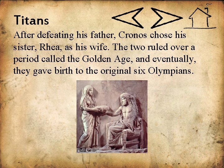 Titans After defeating his father, Cronos chose his sister, Rhea, as his wife. The