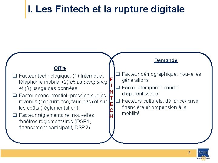 I. Les Fintech et la rupture digitale Demande Offre q Facteur démographique: nouvelles q