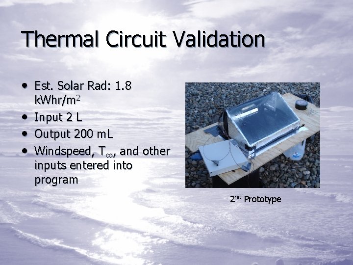 Thermal Circuit Validation • Est. Solar Rad: 1. 8 • • • k. Whr/m
