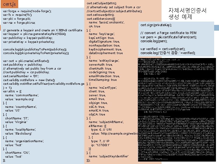 cert. js cert. set. Subject(attrs); // alternatively set subject from a csr //cert. set.