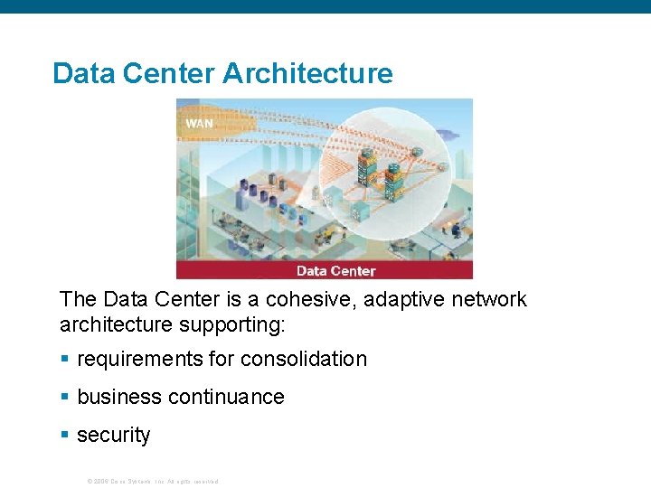 Data Center Architecture The Data Center is a cohesive, adaptive network architecture supporting: §