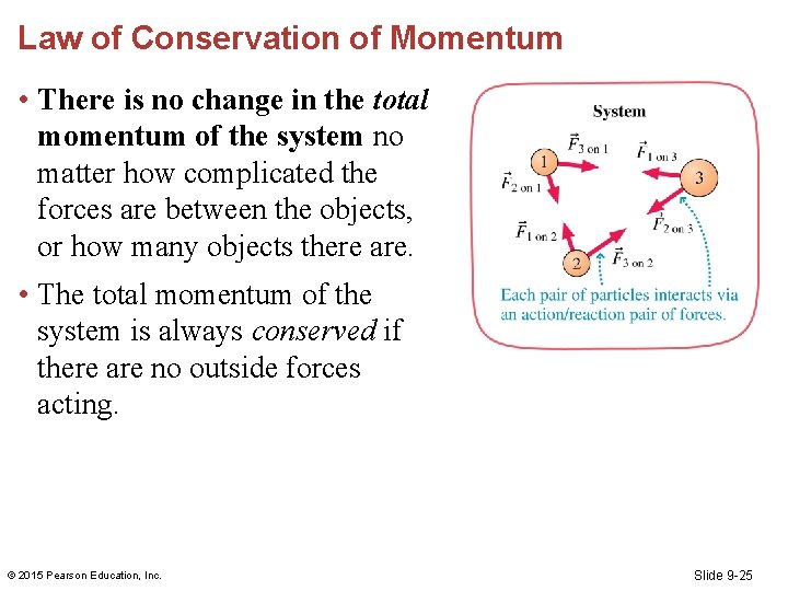 Law of Conservation of Momentum • There is no change in the total momentum