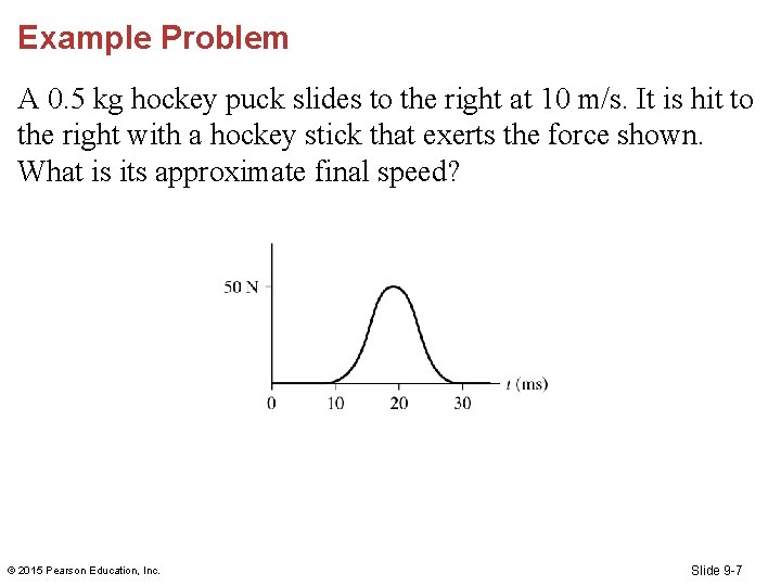 Example Problem A 0. 5 kg hockey puck slides to the right at 10