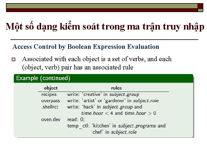 Một số dạng kiểm soát trong ma trận truy nhập Access Control by Boolean