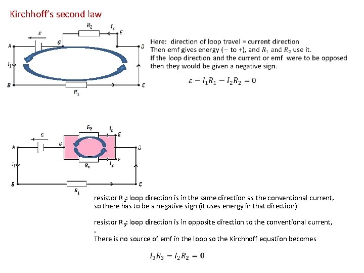 Kirchhoff’s second law resistor R 2: loop direction is in the same direction as