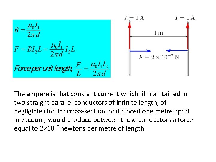 The ampere is that constant current which, if maintained in two straight parallel conductors