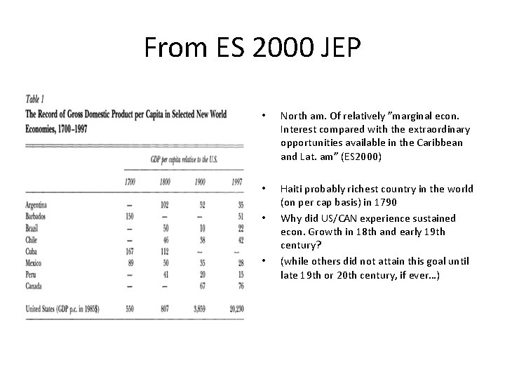 From ES 2000 JEP • North am. Of relatively ”marginal econ. Interest compared with