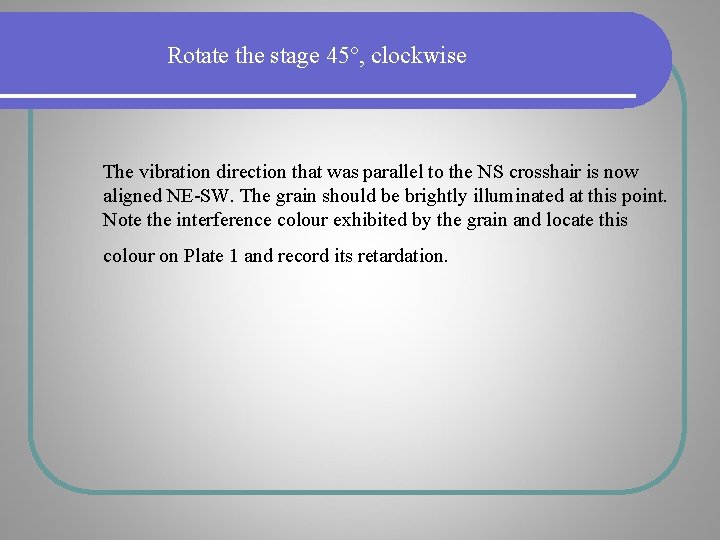 Rotate the stage 45°, clockwise The vibration direction that was parallel to the NS Rotate the stage 45°, clockwise The vibration direction that was parallel to the NS
