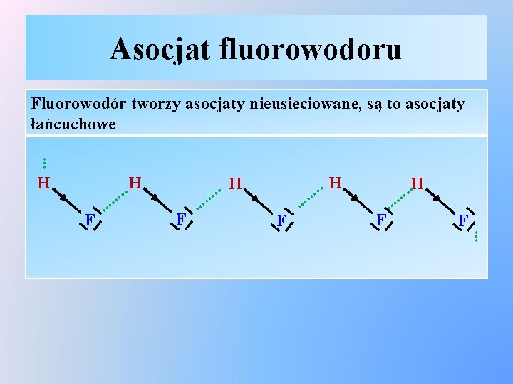 Asocjat fluorowodoru … Fluorowodór tworzy asocjaty nieusieciowane, są to asocjaty łańcuchowe . H. …