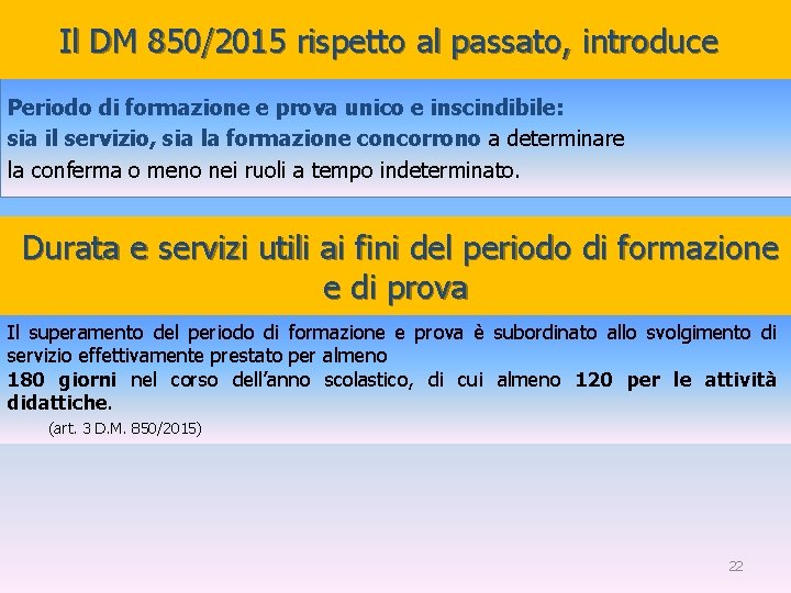 Il DM 850/2015 rispetto al passato, introduce Periodo di formazione e prova unico e