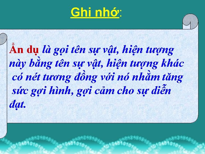 Ghi nhớ: Ẩn dụ là gọi tên sự vật, hiện tượng này bằng tên