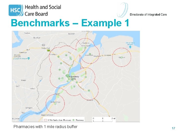 Benchmarks – Example 1 Pharmacies with 1 mile radius buffer 17 