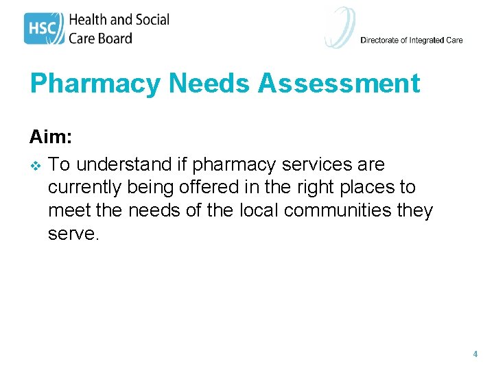 Pharmacy Needs Assessment Aim: v To understand if pharmacy services are currently being offered