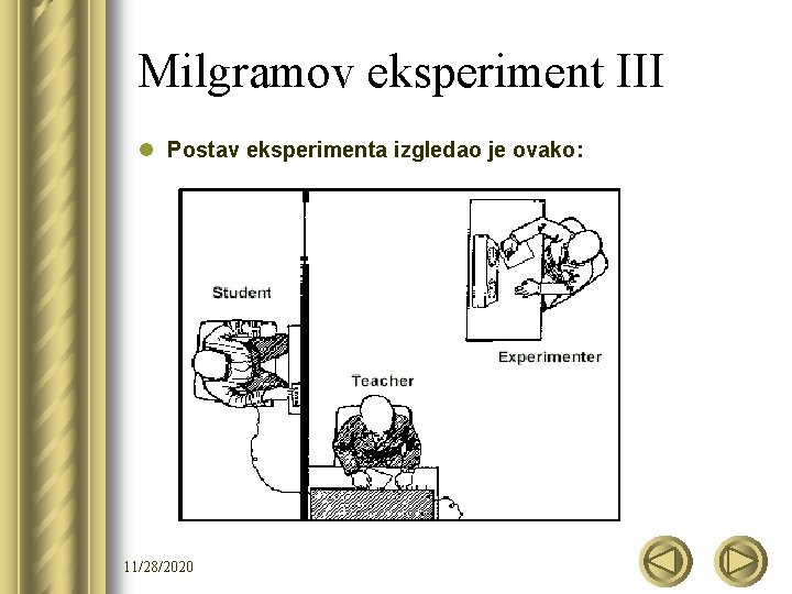 Milgramov eksperiment III l Postav eksperimenta izgledao je ovako: 11/28/2020 