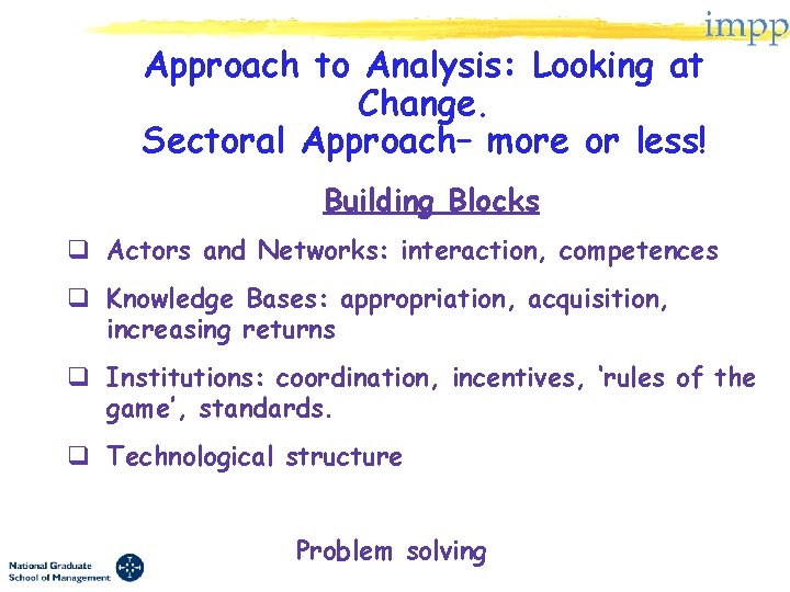 Approach to Analysis: Looking at Change. Sectoral Approach– more or less! Building Blocks q