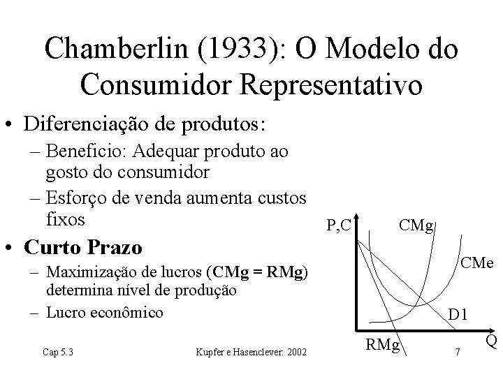 Chamberlin (1933): O Modelo do Consumidor Representativo • Diferenciação de produtos: – Beneficio: Adequar