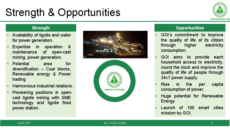 Strength & Opportunities Strength Opportunities • Availability of lignite and water for power generation.