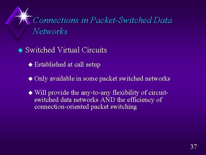 Connections in Packet-Switched Data Networks u Switched Virtual Circuits u Established u Only at